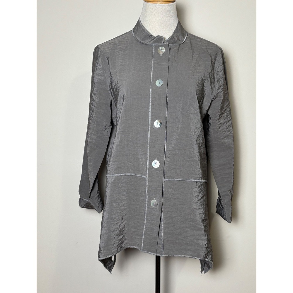Amelline Mandarin Collar Button Front Jacket Top S Lagenlook Earthy Minimalist